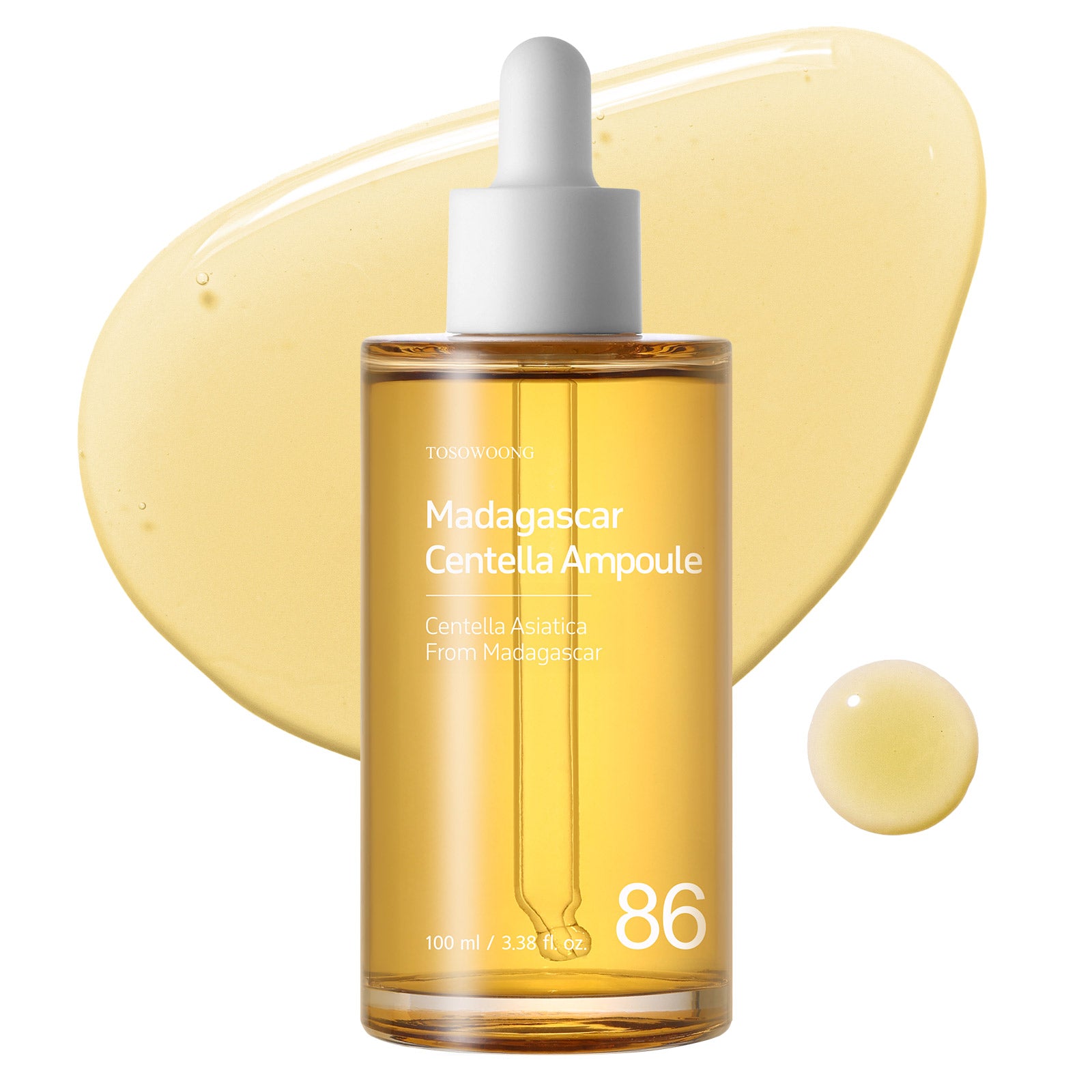 TOSOWOONG Madagascar Centella 86% Ampoule with 860,048ppm Centella Asiatica, Soothing, Calming, Facial Serum for face, for All Skin Types, Korean Skin Care, 100ml, 3.38 fl.oz.