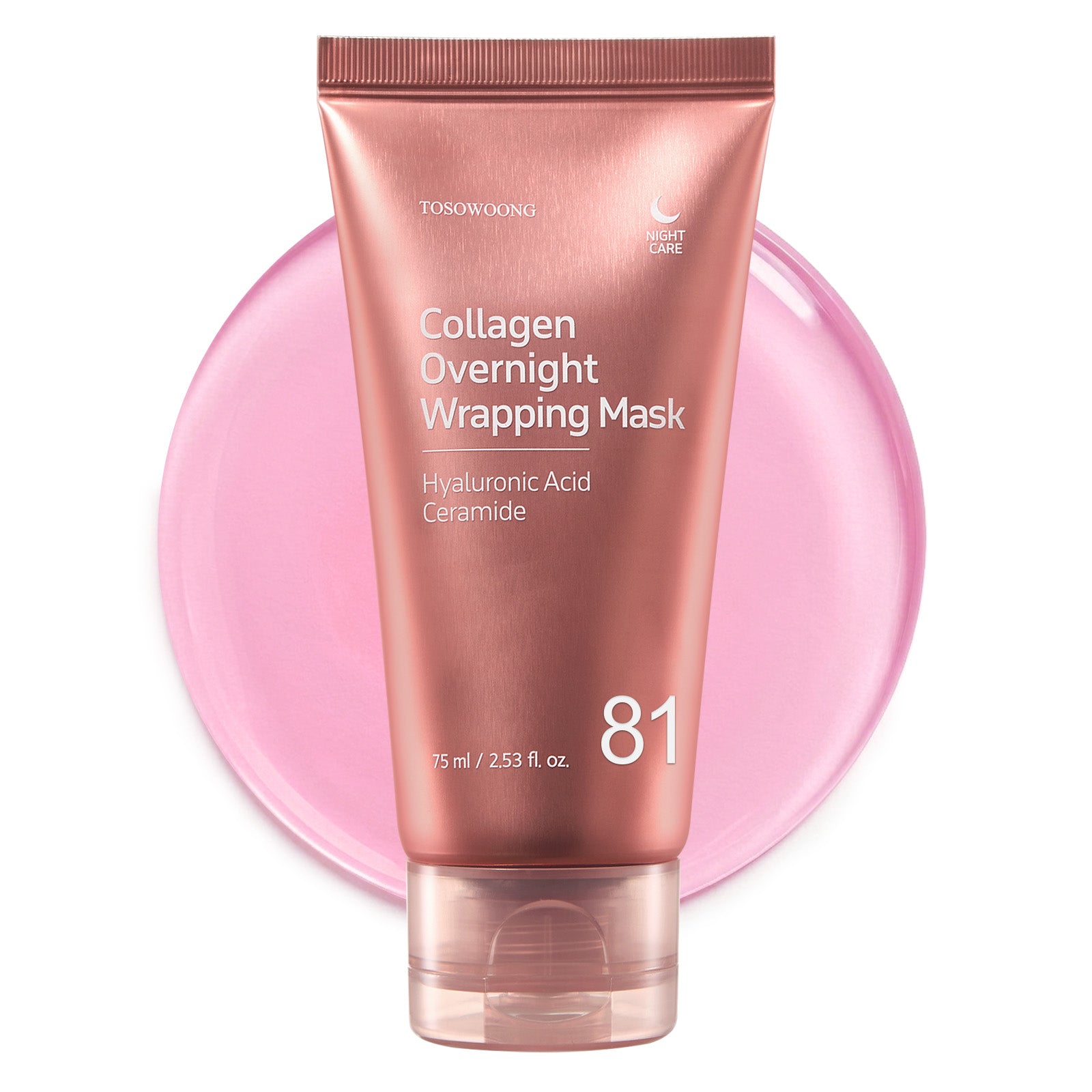 TOSOWOONG Collagen Overnight Wrapping Mask, 81% Collagen Peel Off Facial Mask for Firming Glass Glow Skin, 8 Hyaluronic Acids, Anti-Aging, Elasticity & Hydration, Korean Skincare, 75 ml / 2.53 fl. oz.