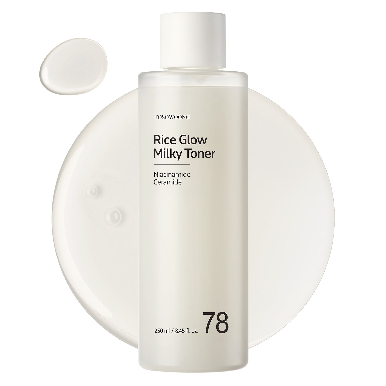 TOSOWOONG Rice Glow Milky Toner with 784,000ppm Korean Rice Water, Niacinamide, Ceramides, Panthenol, Glow, Glass Skin, Hydrating, Purifying, Fragrance-Free, Korean Skin Care, 250ml, 8.45 fl.oz.