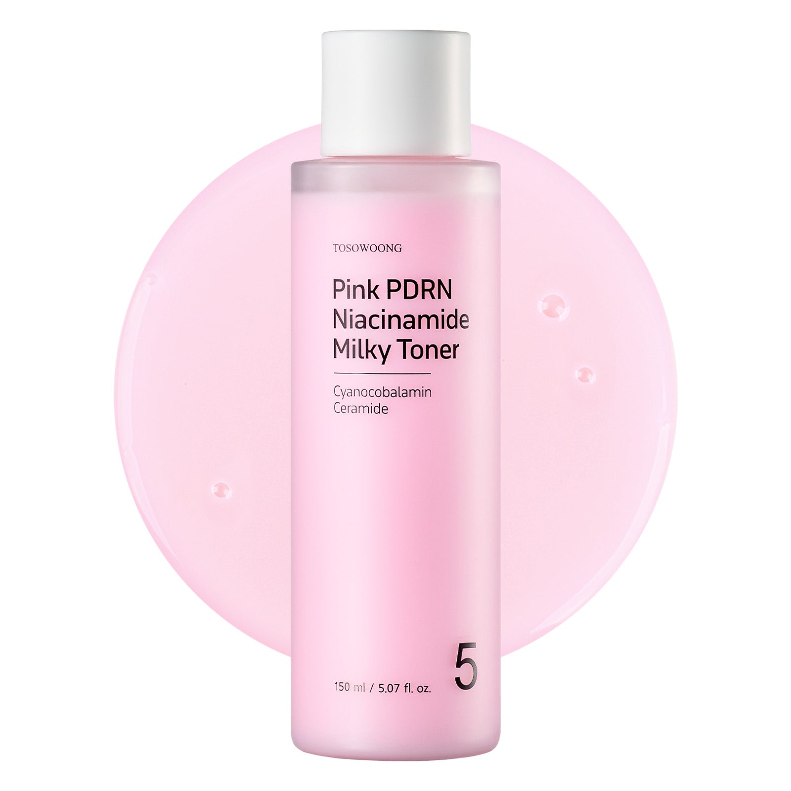 TOSOWOONG Pink PDRN Niacinamide Milky Toner, Niacinamide 5% Dark Spot Care, Salmon DNA PDRN Soothing, 3 Ceramides & 12 Peptides Moisturizing, Glass Glow Skin, Korean Skincare, 150ml / 5.07 fl. oz.