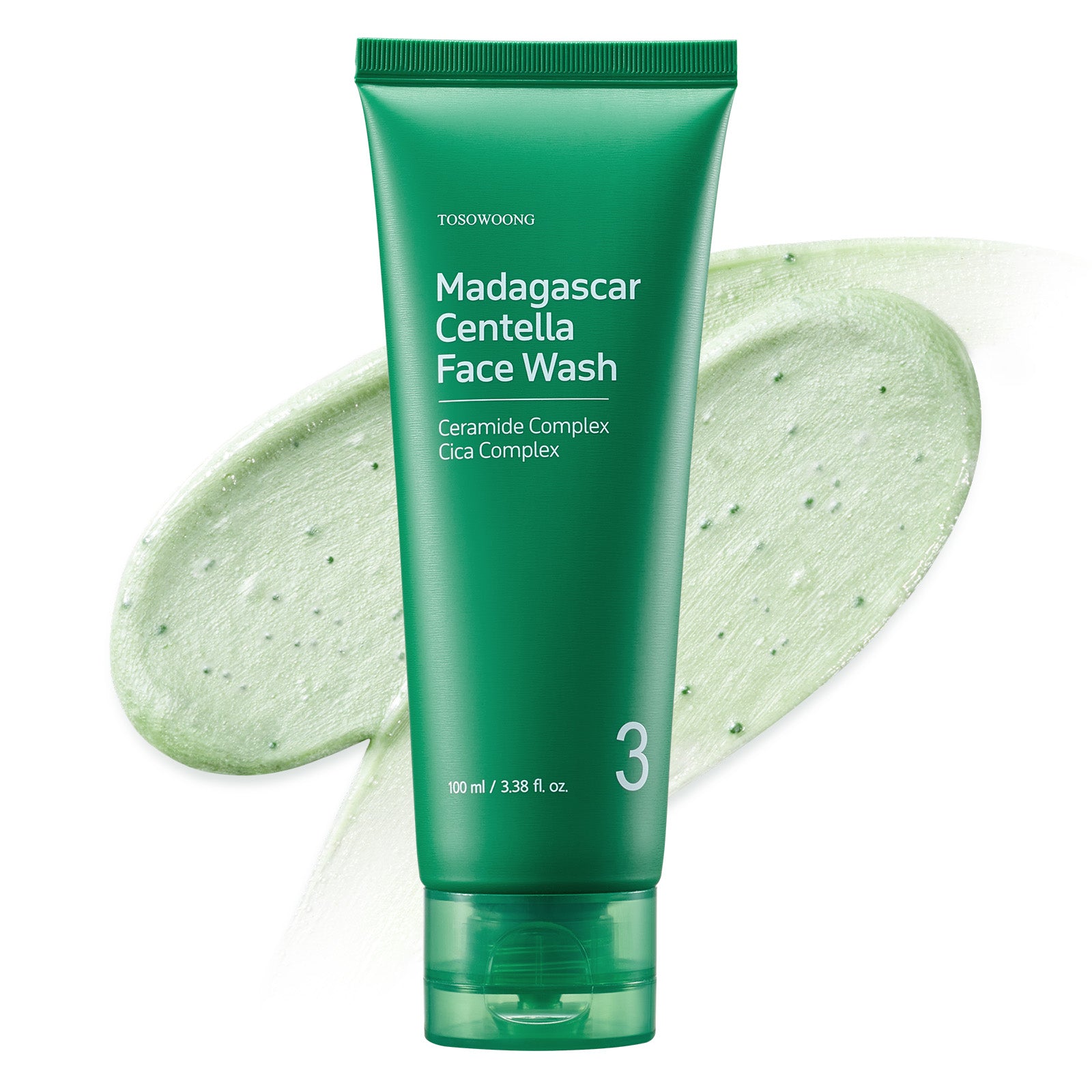 TOSOWOONG Madagascar Centella Face Wash, Mochi Whip with Capsules for Blackheads, Clogged Pores, Excess Sebum, Troubled Skin, Calming with 9 Cica Complex, Korean Skincare, 100 ml / 3.38 fl. oz.